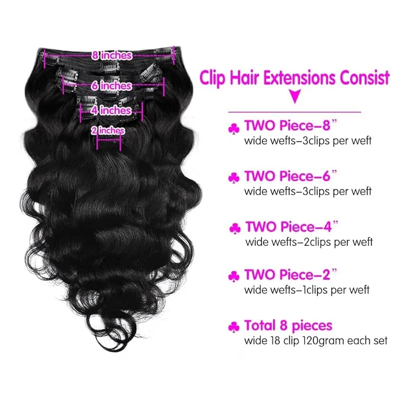 Manuhela Ximena conjunto de  8 peças clip-in ondas brasileiras, cabelo remy 120g, 18 grampos premium