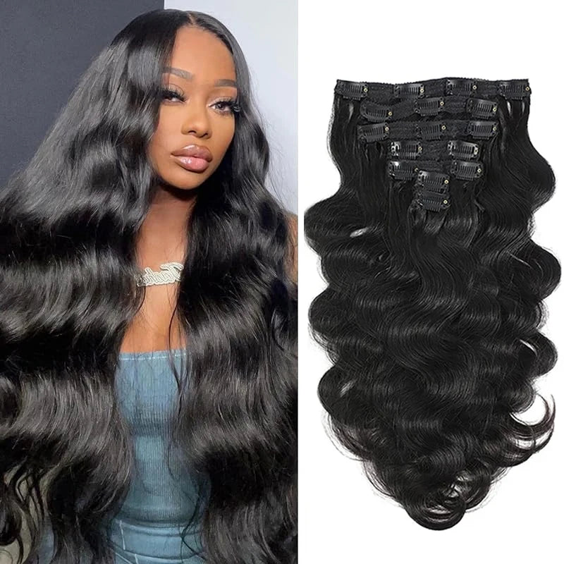 Manuhela Ximena conjunto de  8 peças clip-in ondas brasileiras, cabelo remy 120g, 18 grampos premium