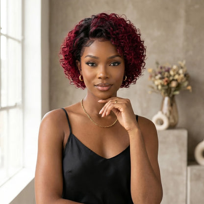 Safira Paul - peruca bob pixie cachos afro com ondas água e renda HD pré-arrancada premium