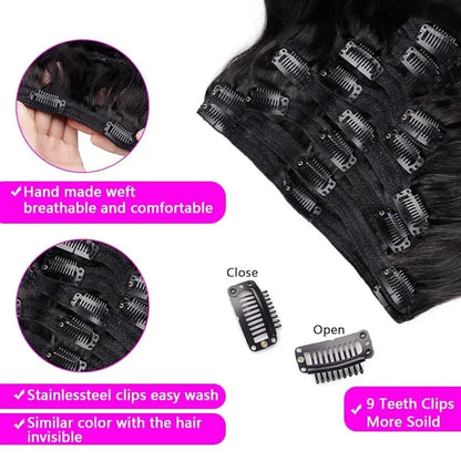 Manuhela Ximena conjunto de  8 peças clip-in ondas brasileiras, cabelo remy 120g, 18 grampos premium