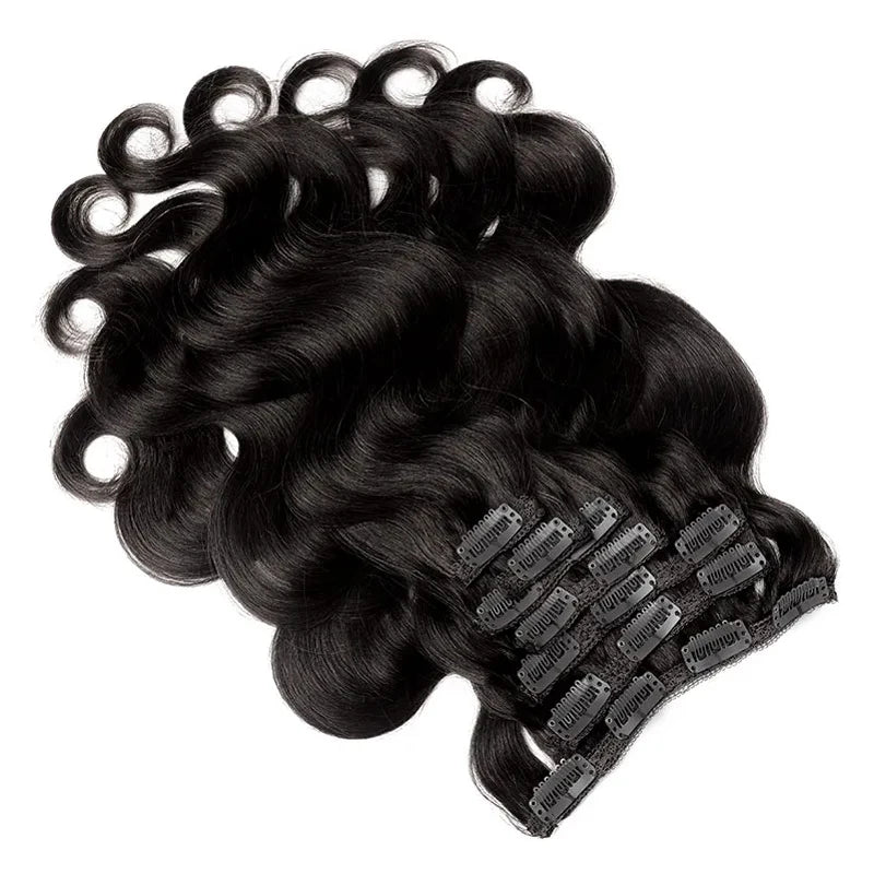 Manuhela Ximena conjunto de  8 peças clip-in ondas brasileiras, cabelo remy 120g, 18 grampos premium