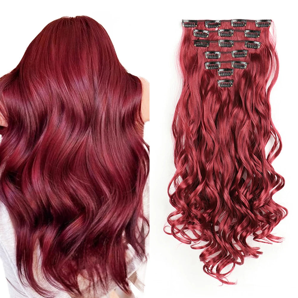 Estefânia Ondina-  clip-in ondas longas 7 peças, 55cm sintético natural volumoso, cabeça completa