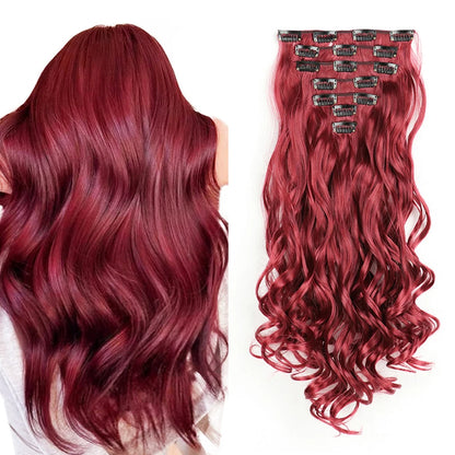 Estefânia Ondina-  clip-in ondas longas 7 peças, 55cm sintético natural volumoso, cabeça completa