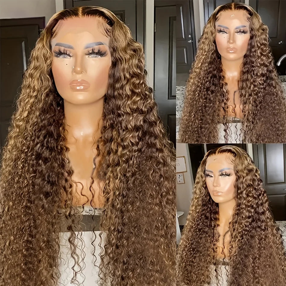 Filipa Lafino -  peruca de ondas profundas, cabelo humano remy, hd renda frontal 13x4 reflexos sem cola