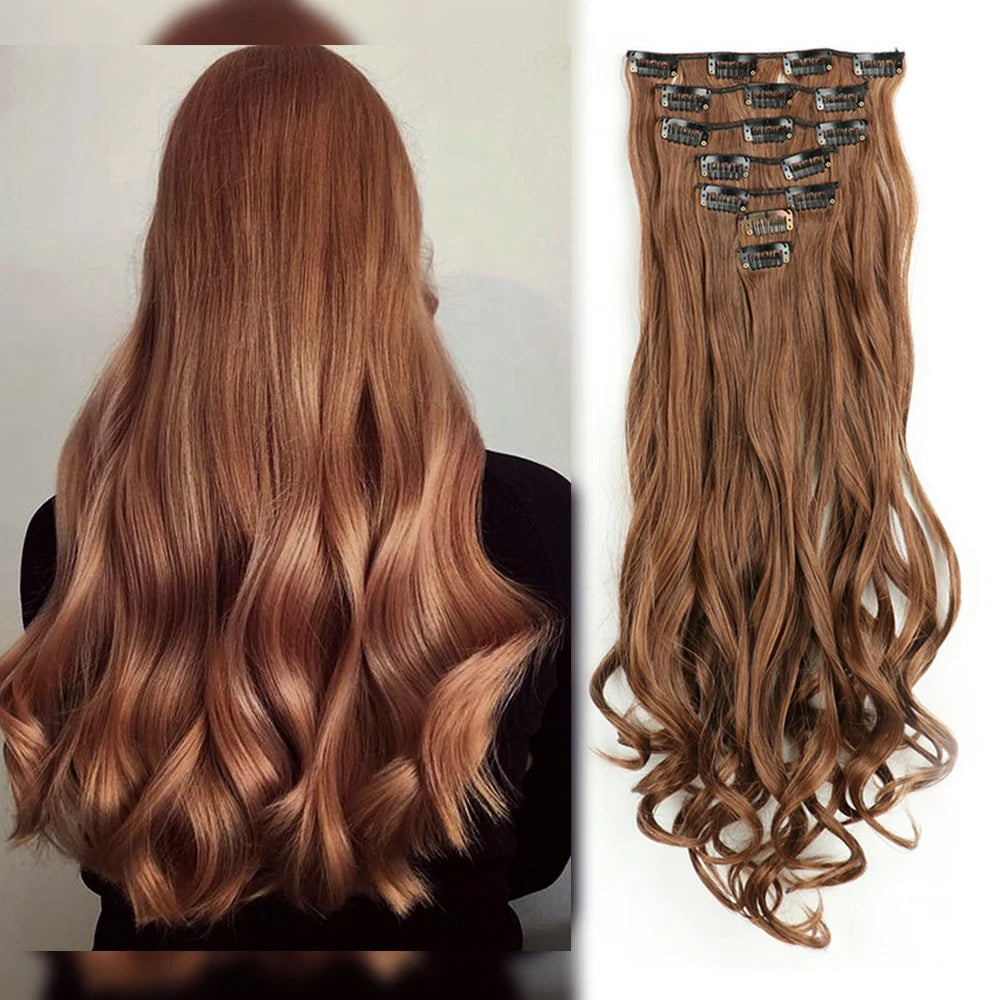 Estefânia Ondina-  clip-in ondas longas 7 peças, 55cm sintético natural volumoso, cabeça completa