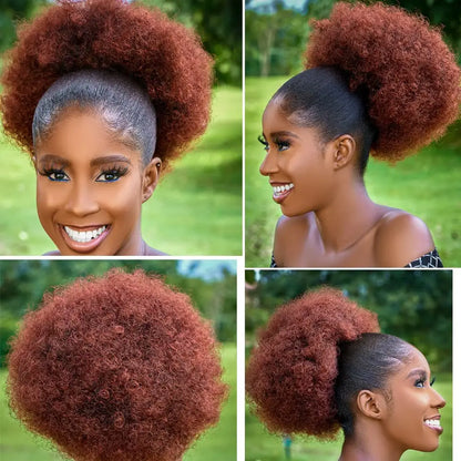 Coleção Yara - extensão rabo de cavalo afro, cachos kinky 4B 4C e coque natural