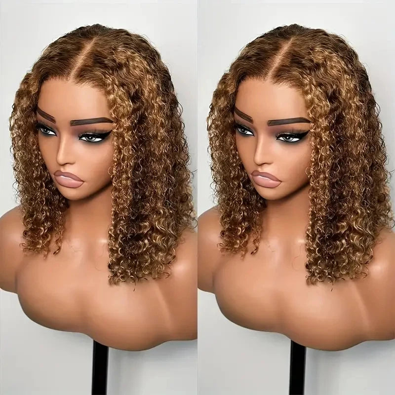 Alinne Santos - peruca bob cachos com reflexos, renda frontal 13x4 e ombré brasileiro