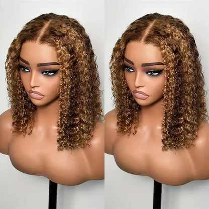 Alinne Santos - peruca bob cachos com reflexos, renda frontal 13x4 e ombré brasileiro