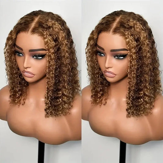 Alinne Santos - peruca bob cachos com reflexos, renda frontal 13x4 e ombré brasileiro