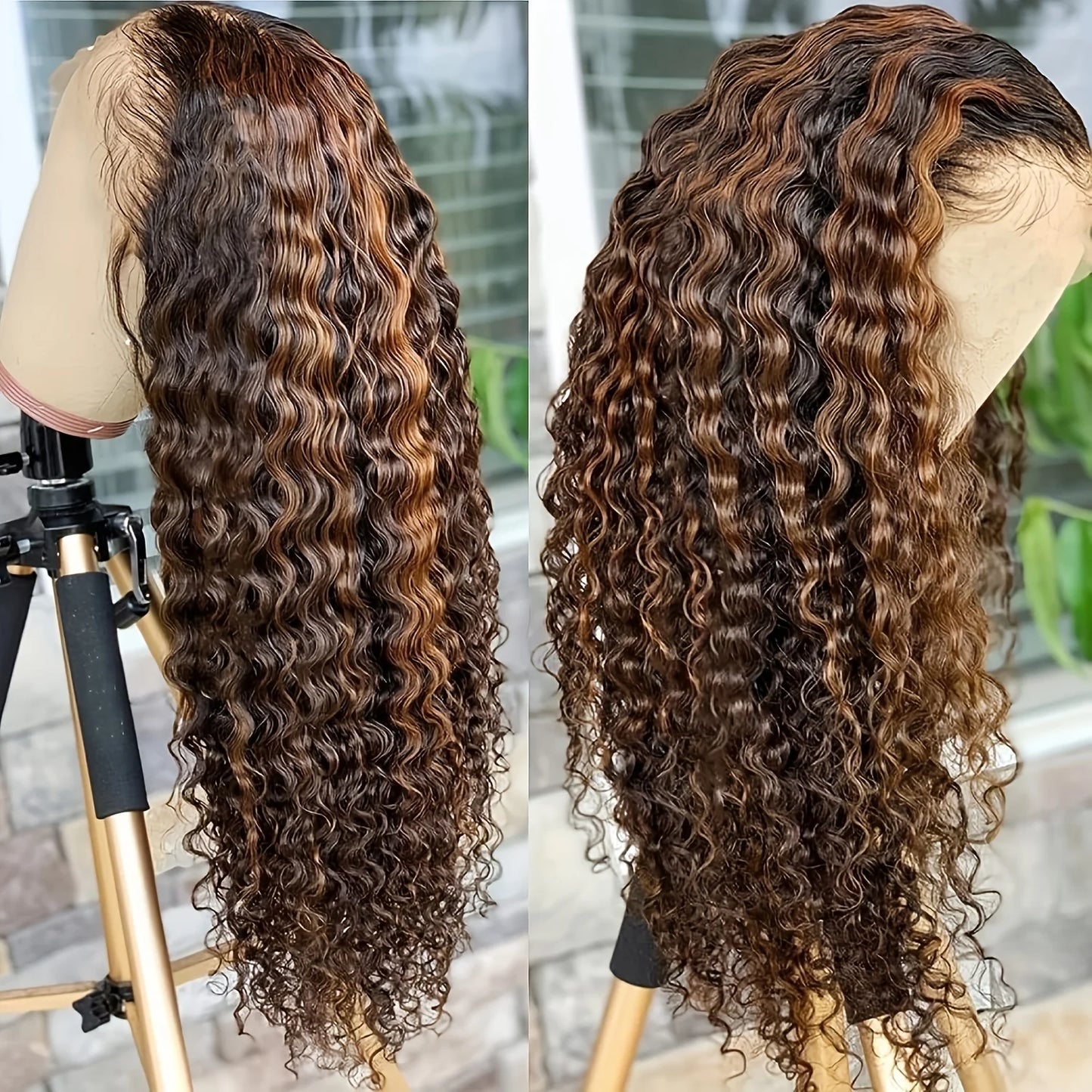 Filipa Lafino -  peruca de ondas profundas, cabelo humano remy, hd renda frontal 13x4 reflexos sem cola