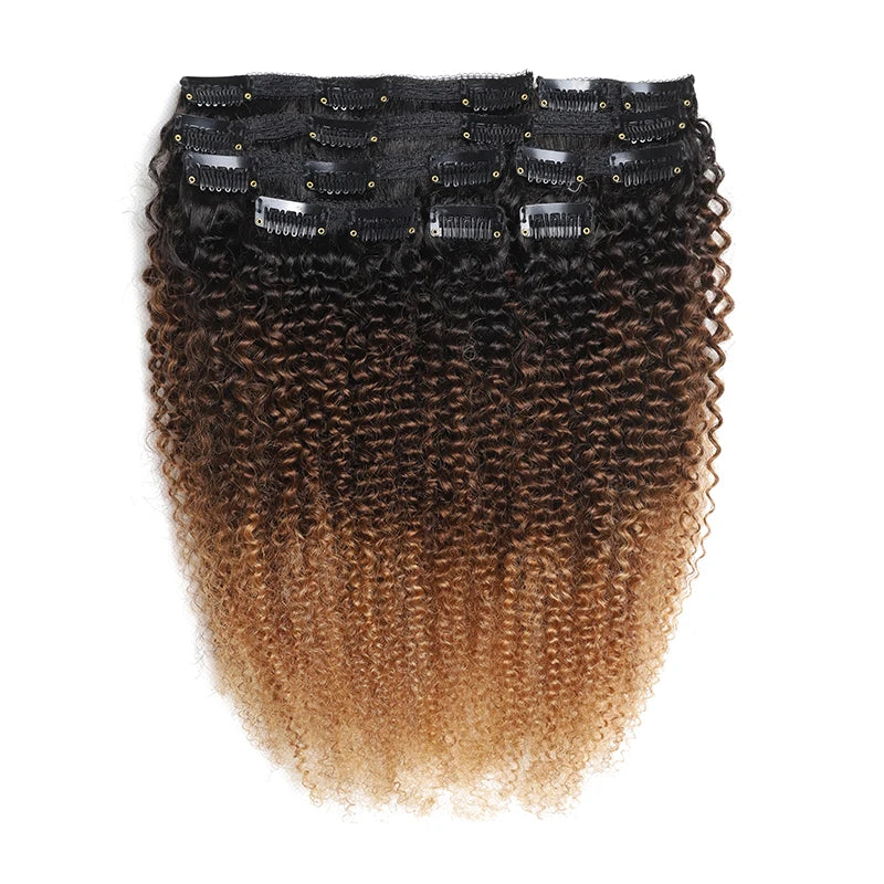 Yolanda Diniz - conjunto de 8 peças clip-in afro ombré, cachos naturais cabelo humano e volume máximo