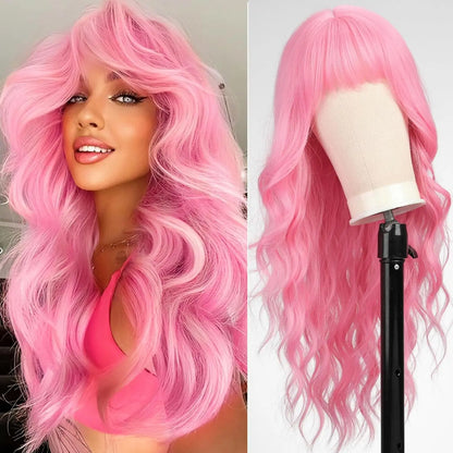 Seraphine Rossella - Peruca ondas longas com franja, fibra premium e várias cores