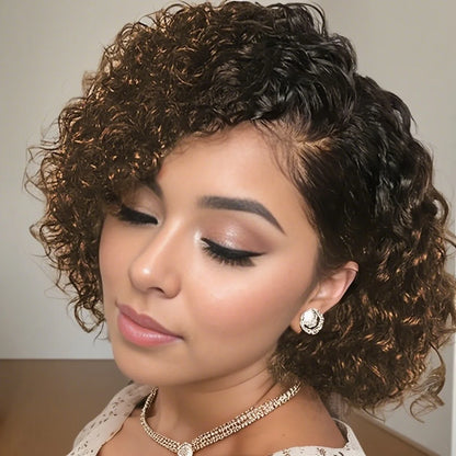 Coleção Thaïs - peruca pixie curta cachos, ondas profundas rebda 13x4, cabelo humano premium