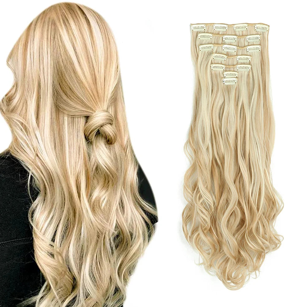Estefânia Ondina-  clip-in ondas longas 7 peças, 55cm sintético natural volumoso, cabeça completa