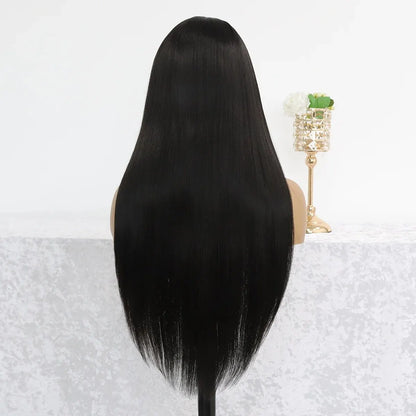 Erieth Onyx - peruca lisa longa preta natural renda frontal hd e pré-arrancada sem cola