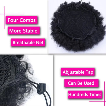 Coleção Yara - extensão rabo de cavalo afro, cachos kinky 4B 4C e coque natural