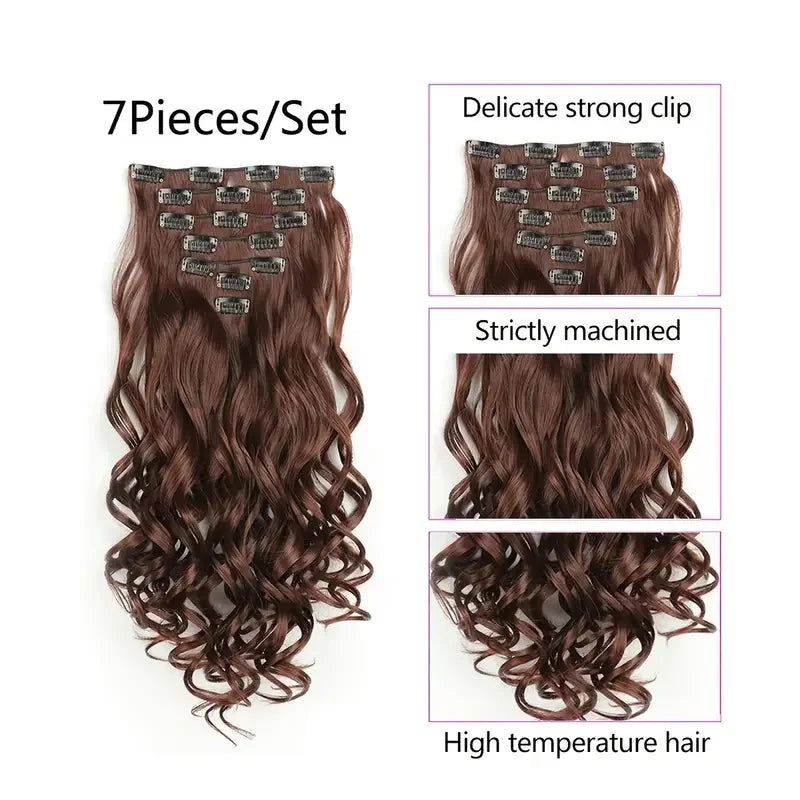 Estefânia Ondina-  clip-in ondas longas 7 peças, 55cm sintético natural volumoso, cabeça completa