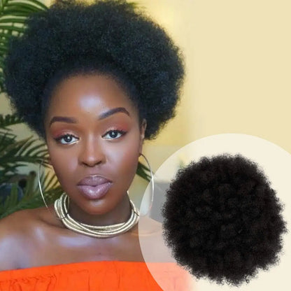 Coleção Yara - extensão rabo de cavalo afro, cachos kinky 4B 4C e coque natural