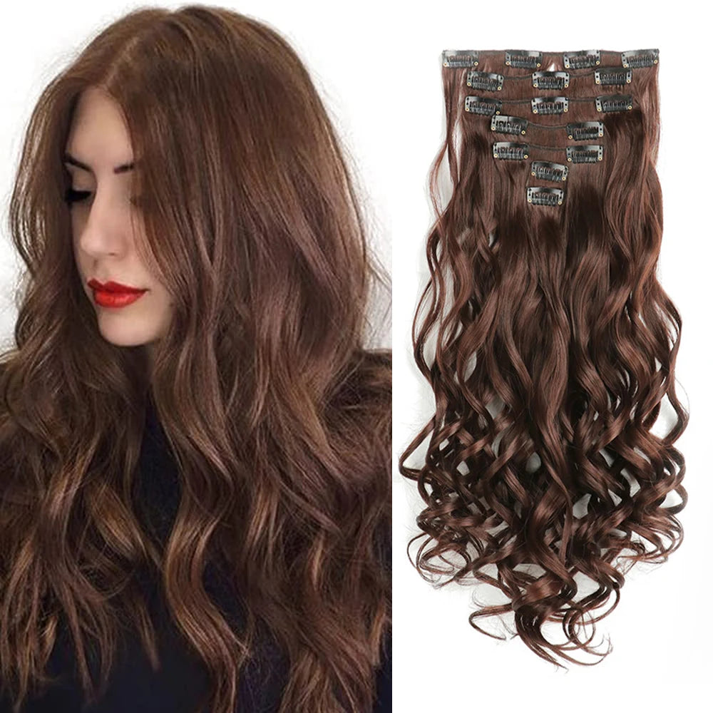 Estefânia Ondina-  clip-in ondas longas 7 peças, 55cm sintético natural volumoso, cabeça completa