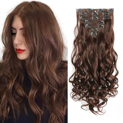 Estefânia Ondina-  clip-in ondas longas 7 peças, 55cm sintético natural volumoso, cabeça completa
