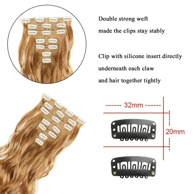 Estefânia Ondina-  clip-in ondas longas 7 peças, 55cm sintético natural volumoso, cabeça completa
