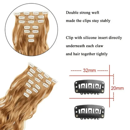 Estefânia Ondina-  clip-in ondas longas 7 peças, 55cm sintético natural volumoso, cabeça completa