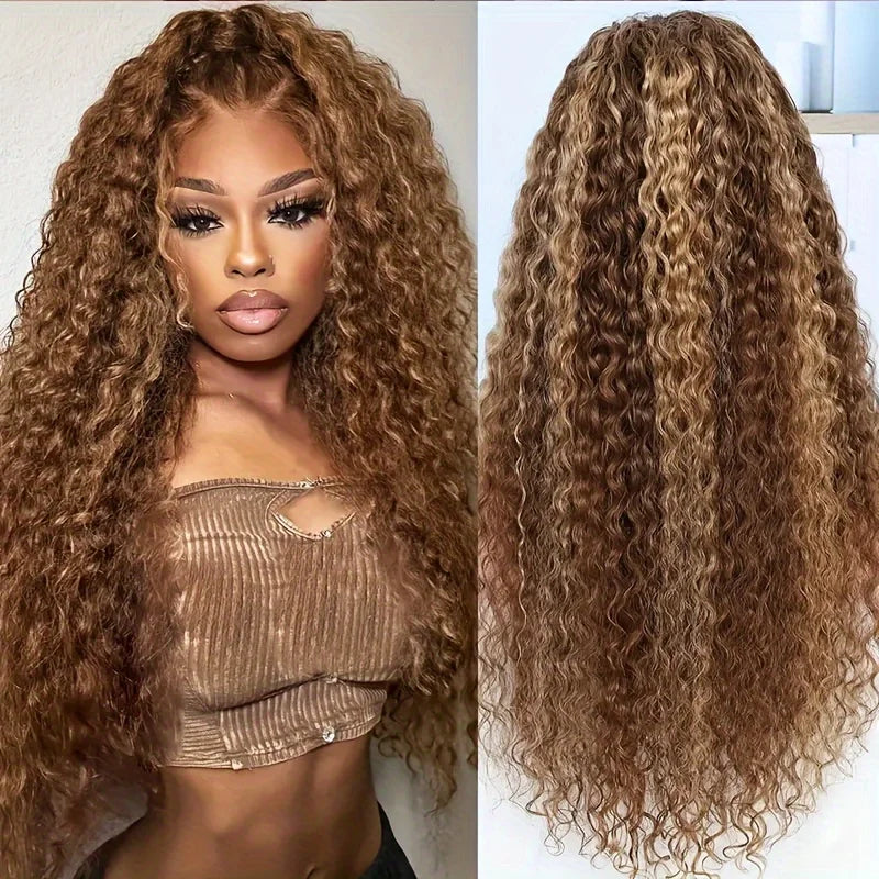Filipa Lafino -  peruca de ondas profundas, cabelo humano remy, hd renda frontal 13x4 reflexos sem cola