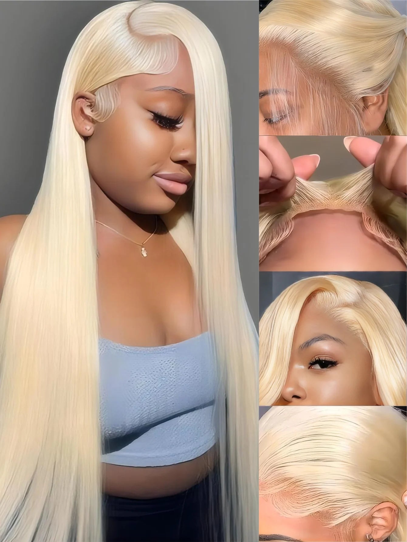 Coleção Silvia Givrée - peruca lisa loiro platinado renda frontal pré-arrancada e fibra premium