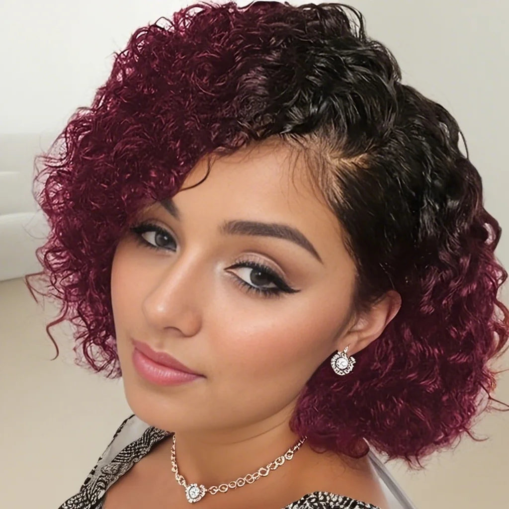 Coleção Thaïs - peruca pixie curta cachos, ondas profundas rebda 13x4, cabelo humano premium
