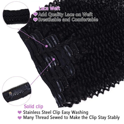 Madalena  Beren - conjunto de 8 peças clip-in cachos kinky, cabelo humano remy brasileiro cor natural