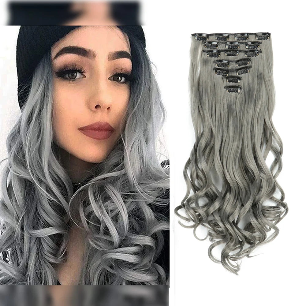 Estefânia Ondina-  clip-in ondas longas 7 peças, 55cm sintético natural volumoso, cabeça completa