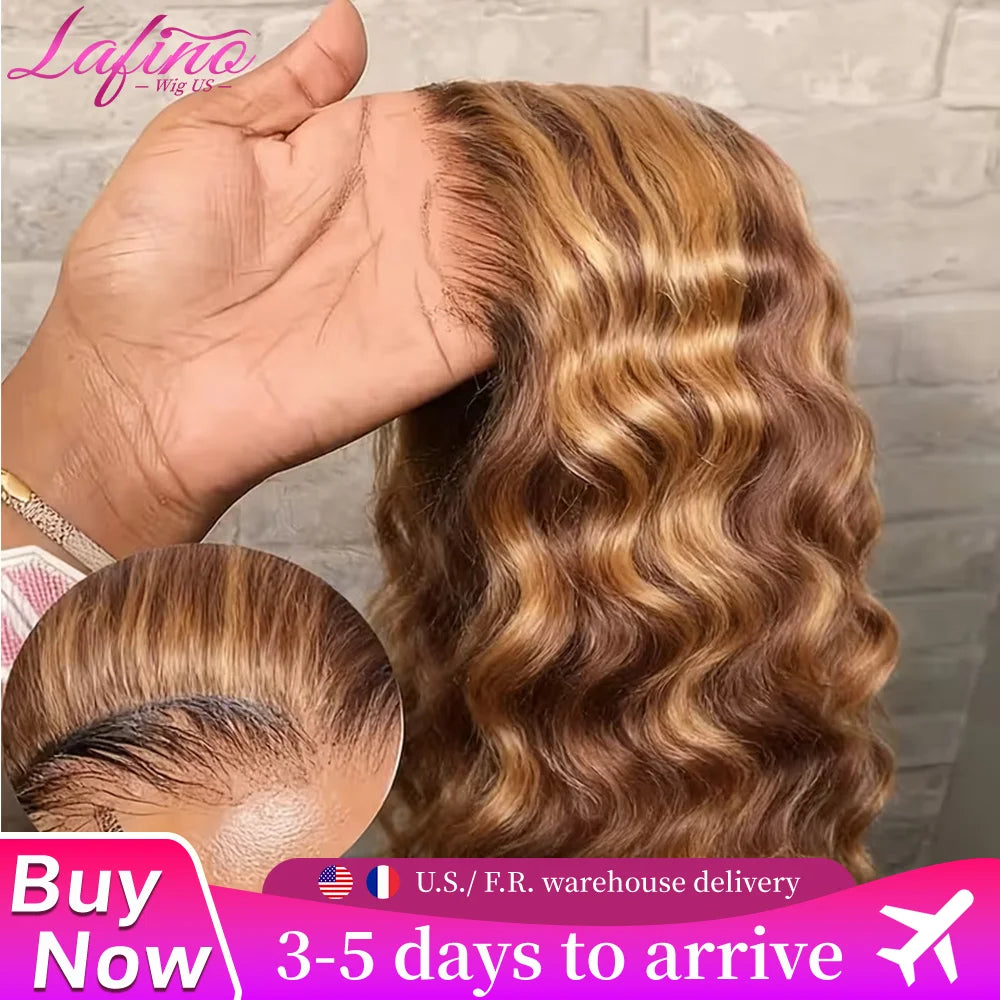Filipa Lafino -  peruca de ondas profundas, cabelo humano remy, hd renda frontal 13x4 reflexos sem cola