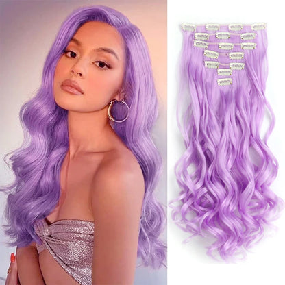 Estefânia Ondina-  clip-in ondas longas 7 peças, 55cm sintético natural volumoso, cabeça completa