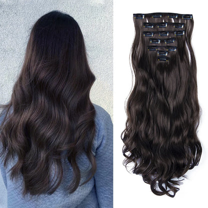 Estefânia Ondina-  clip-in ondas longas 7 peças, 55cm sintético natural volumoso, cabeça completa