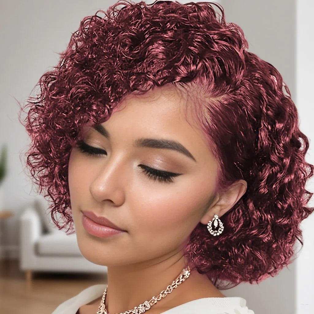 Coleção Thaïs - peruca pixie curta cachos, ondas profundas rebda 13x4, cabelo humano premium