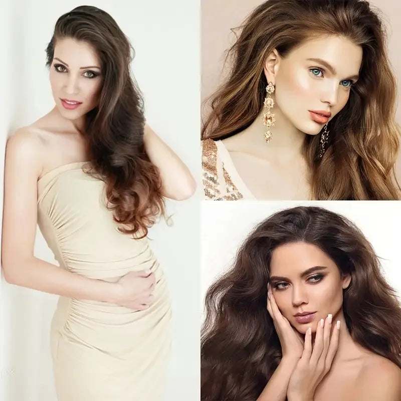 Estefânia Ondina-  clip-in ondas longas 7 peças, 55cm sintético natural volumoso, cabeça completa