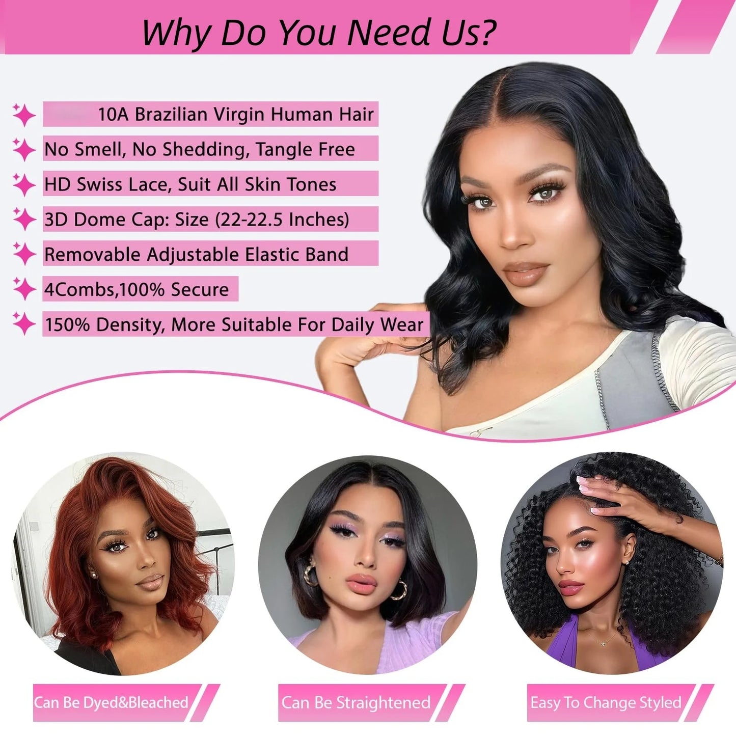 Coleção Flavie - bob ondas brasileiras premium, renda transparente 13x6 e 250% volume natural