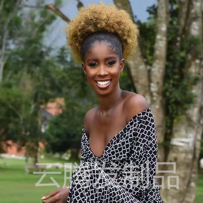 Coleção Yara - extensão rabo de cavalo afro, cachos kinky 4B 4C e coque natural