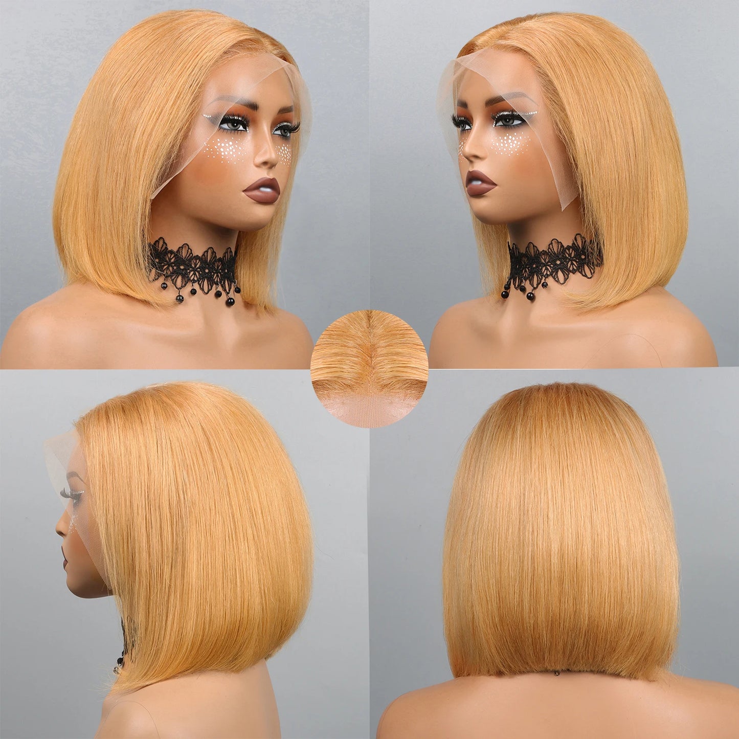 Isa Horine - peruca bob lisa cabelo humano, renda de 13x4, 210% densidade e várias cores