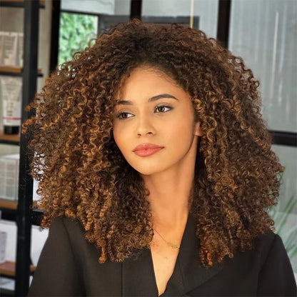 Yolanda Diniz - conjunto de 8 peças clip-in afro ombré, cachos naturais cabelo humano e volume máximo