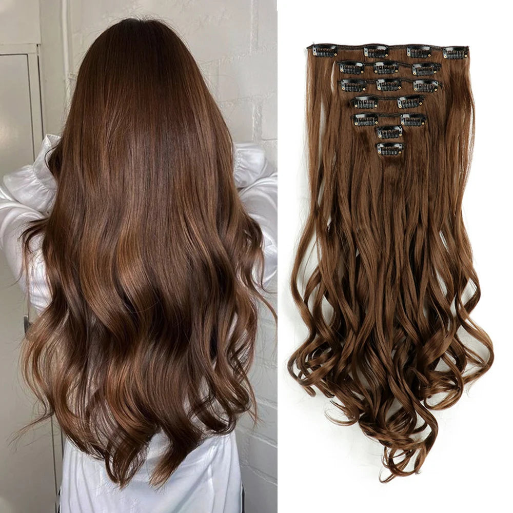 Estefânia Ondina-  clip-in ondas longas 7 peças, 55cm sintético natural volumoso, cabeça completa