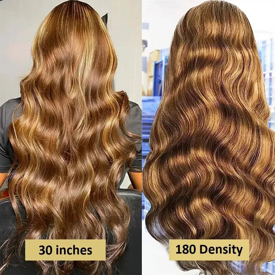 Maria Ambre - peruca de ondas reflexos mel HD com renda de  13x6 e 96cm de densidade premium