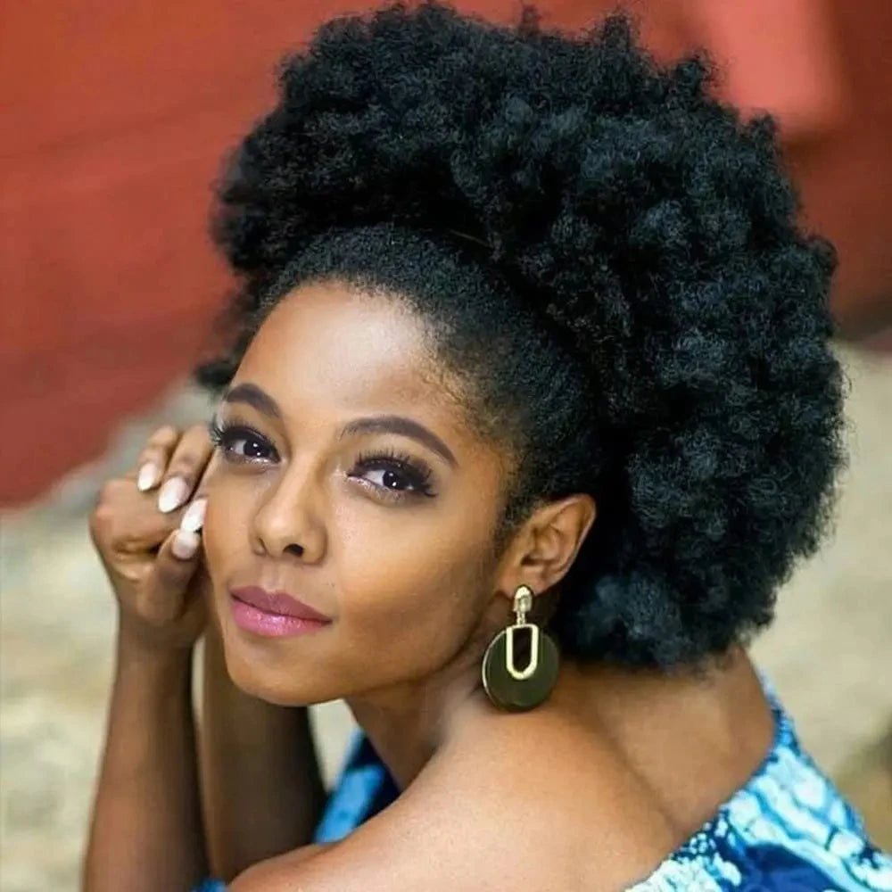 Coleção Yara - extensão rabo de cavalo afro, cachos kinky 4B 4C e coque natural