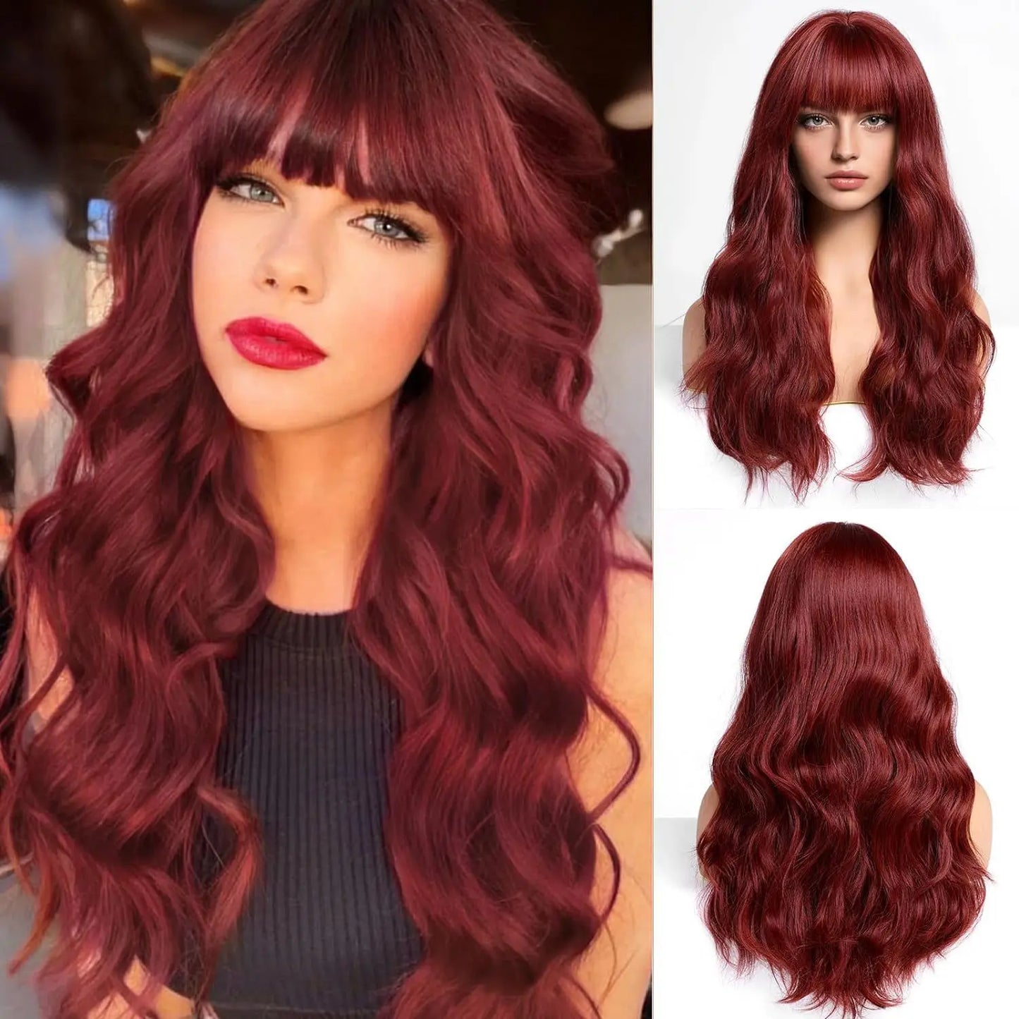 Seraphine Rossella - Peruca ondas longas com franja, fibra premium e várias cores