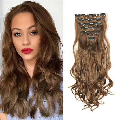 Estefânia Ondina-  clip-in ondas longas 7 peças, 55cm sintético natural volumoso, cabeça completa