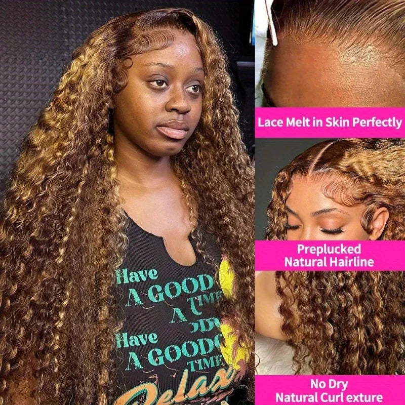 Filipa Lafino -  peruca de ondas profundas, cabelo humano remy, hd renda frontal 13x4 reflexos sem cola