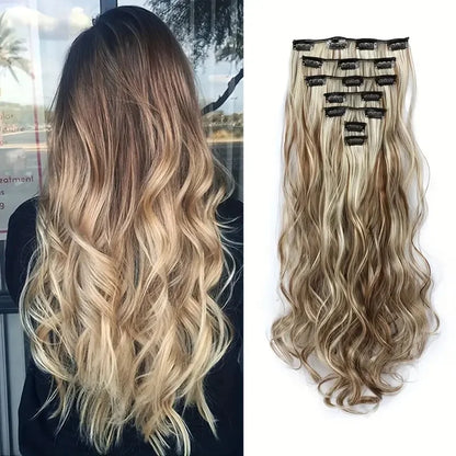 Estefânia Ondina-  clip-in ondas longas 7 peças, 55cm sintético natural volumoso, cabeça completa
