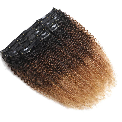 Yolanda Diniz - conjunto de 8 peças clip-in afro ombré, cachos naturais cabelo humano e volume máximo