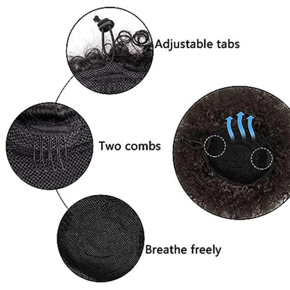 Coleção Yara - extensão rabo de cavalo afro, cachos kinky 4B 4C e coque natural
