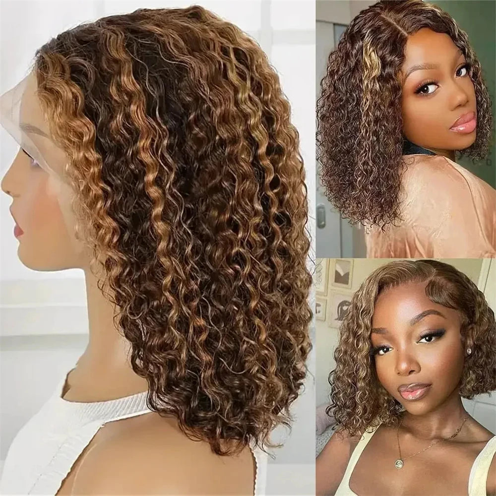 Alinne Santos - peruca bob cachos com reflexos, renda frontal 13x4 e ombré brasileiro